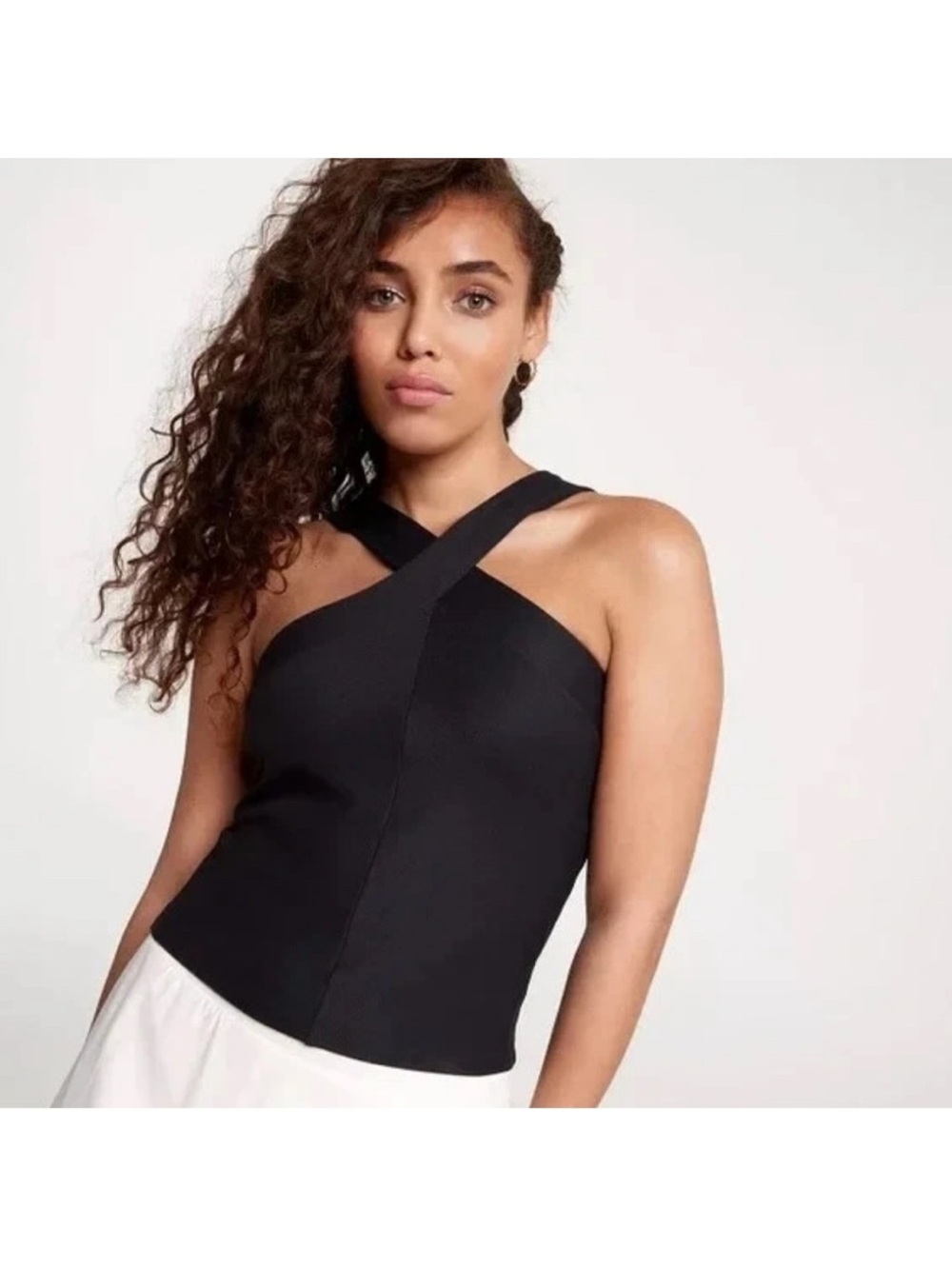 Calia rib halter neck - NWT - Medium Cross-Front Black Camisole Top